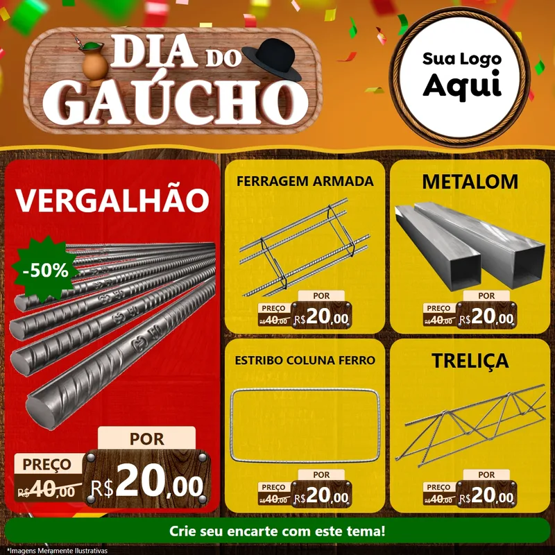 Modelo de Rede Social para Feed Facebook com o tema Dia do Gaúcho para Ferragens