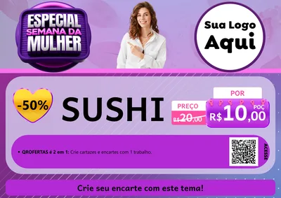 Modelo de Cartaz para Cartaz A4 Horizontal com o tema Especial Semana da Mulher para Comida japonesa