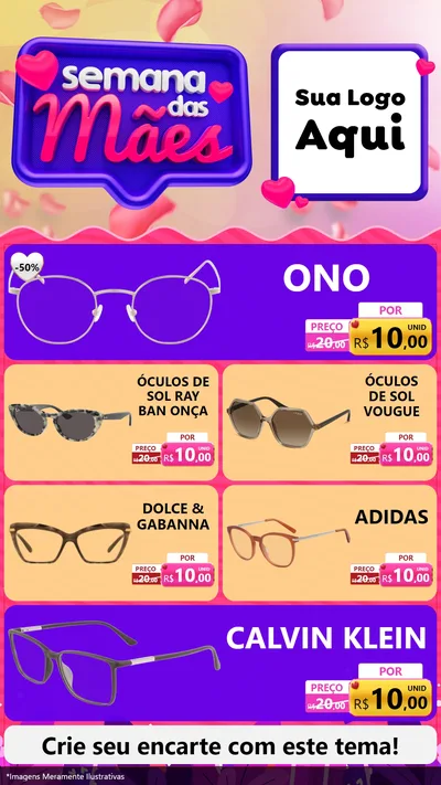 Modelo de TV para TV Vertical com o tema Semana das Mães para Óticas