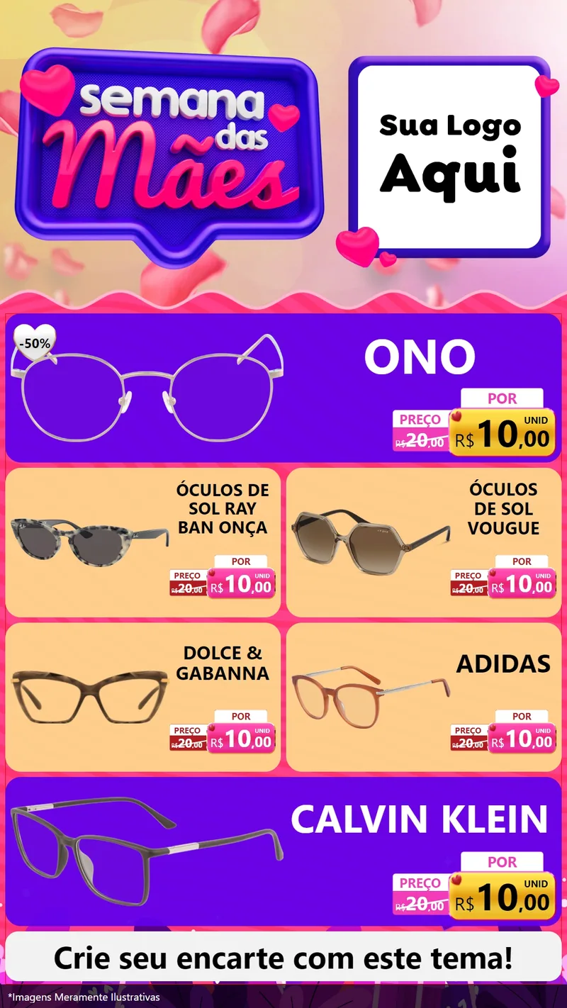 Modelo de TV para TV Vertical com o tema Semana das Mães para Óticas