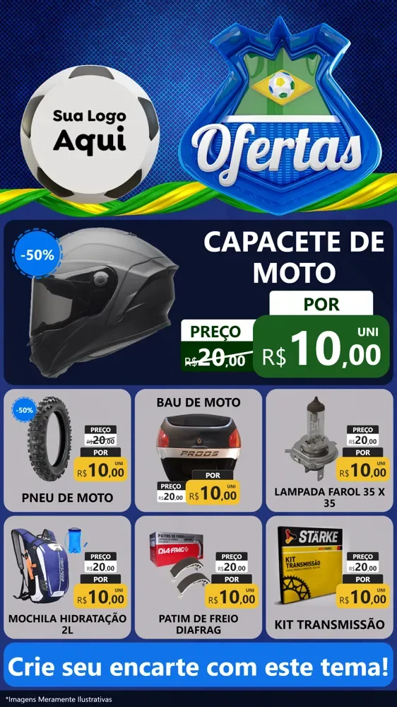 Modelo de Rede Social para Stories com o tema Ofertas (Futebol) para Moto peças