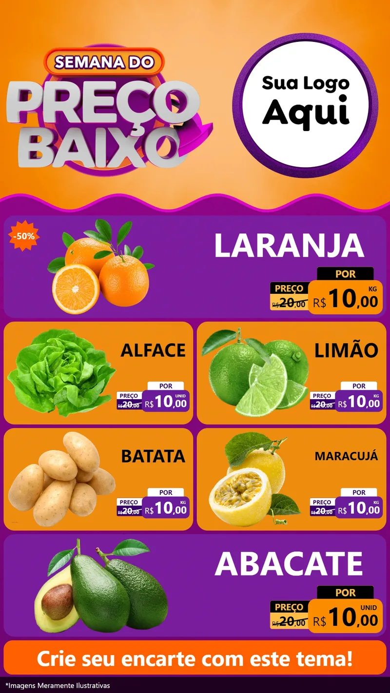 Modelo de TV para TV Vertical com o tema Semana do Preço Baixo para Hortifrúti