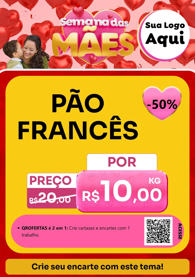 Modelo de Cartaz para Cartaz A4 Vertical com o tema Semana Das Mães para Padaria