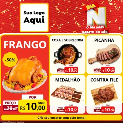 Modelo de Rede Social para Feed Facebook com o tema Dia N o Dia Mais Barato do Mês para Assados