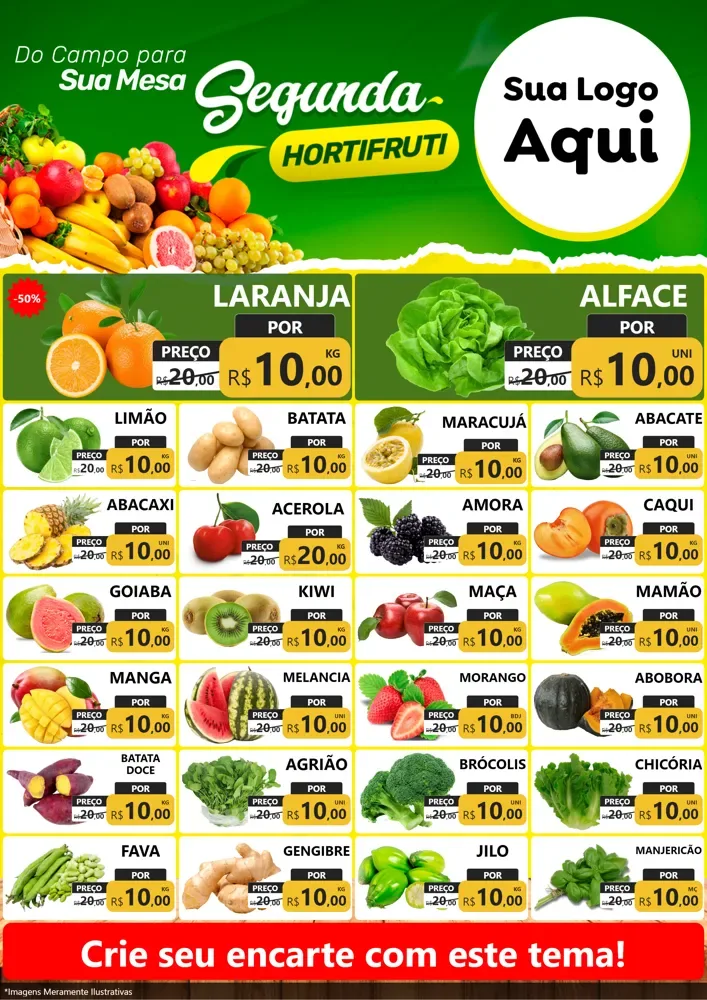 Modelo de Encarte para Encarte A4 Vertical com o tema Segunda hortifruti para Hortifrúti
