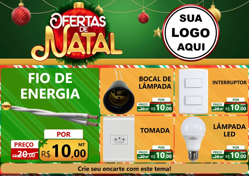 Modelo de Encarte para Encarte A4 Horizontal com o tema Ofertas de Natal para Materiais Elétricos