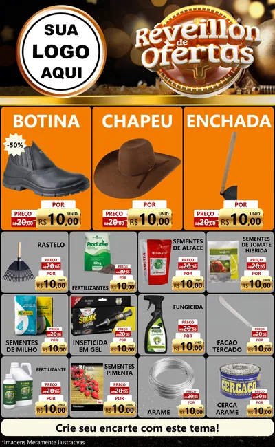 Modelo de Encarte para Encarte Grande com o tema Réveillon de Ofertas para Agropecuária