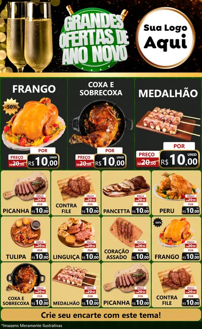 Modelo de Encarte para Encarte Grande com o tema Grandes Ofertas de Ano Novo para Assados