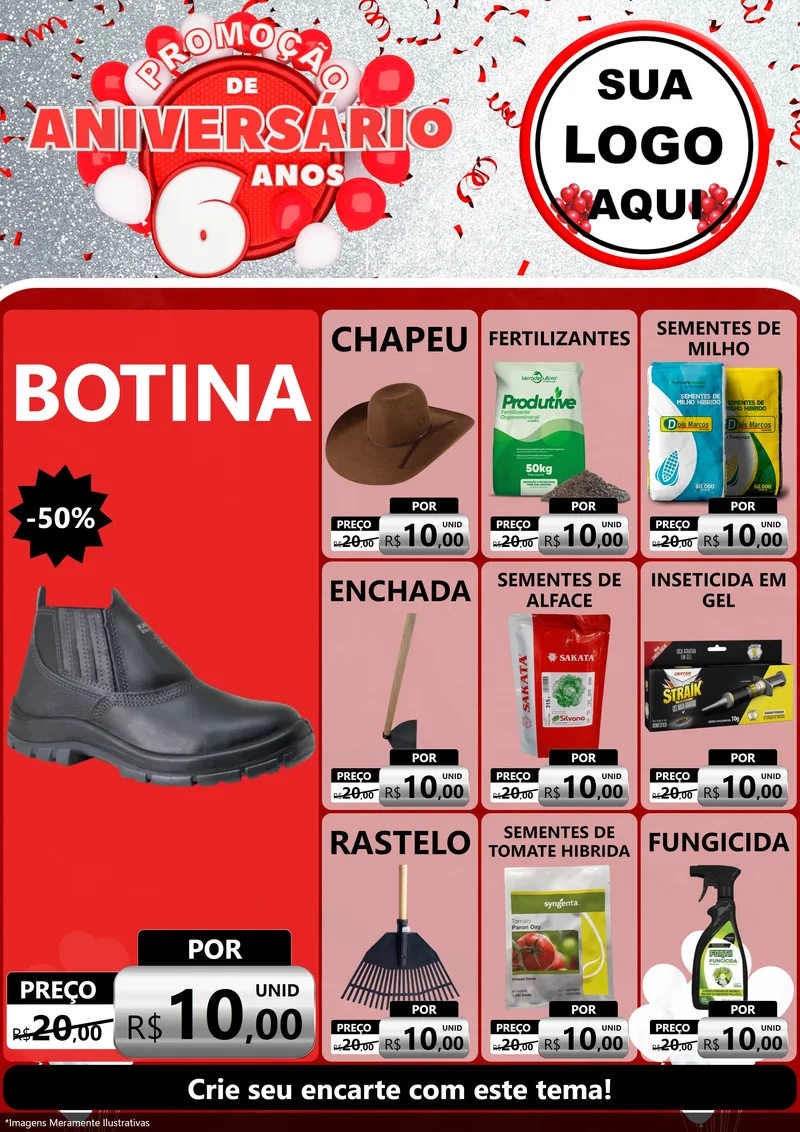 Modelo de Encarte para Encarte A4 Vertical com o tema Promoção de Aniversário - 6 Anos para Agropecuária
