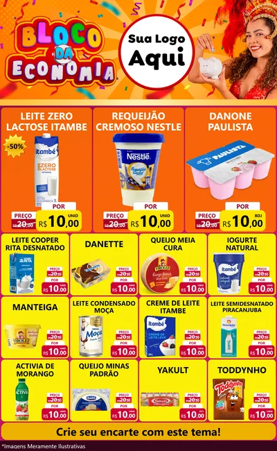 Modelo de Encarte para Encarte Grande com o tema Bloco da Economia para Frios e Laticínios