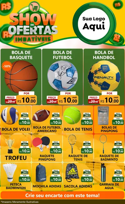 Modelo de Encarte para Encarte Grande com o tema Show de Ofertas Imbatíveis para Artigos Esportivos