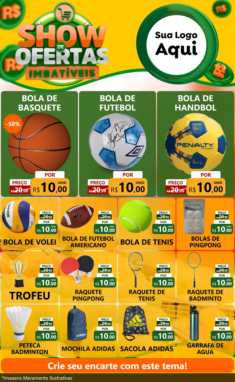 Modelo de Encarte para Encarte Grande com o tema Show de Ofertas Imbatíveis para Artigos Esportivos