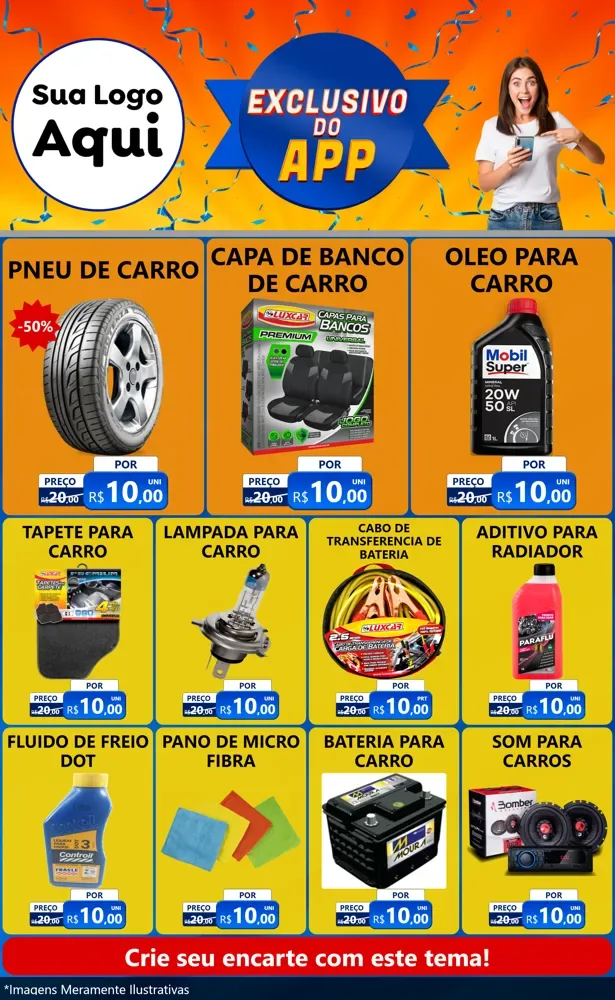 Modelo de Encarte para Encarte Grande com o tema Exclusivo do Aplicativo para Auto peças