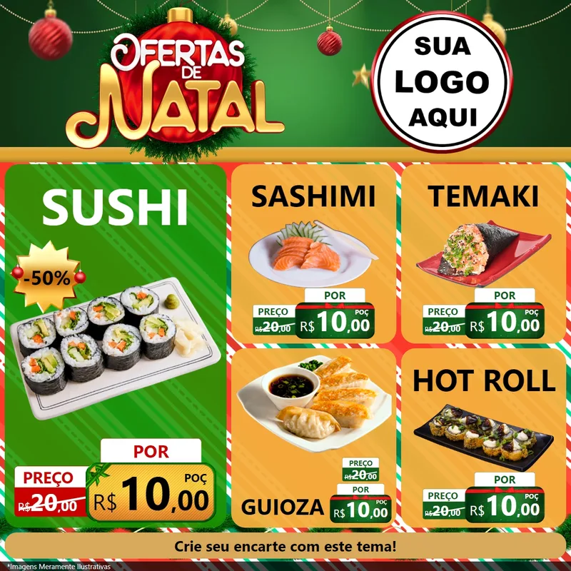 Modelo de Rede Social para Feed Facebook com o tema Ofertas de Natal para Comida japonesa