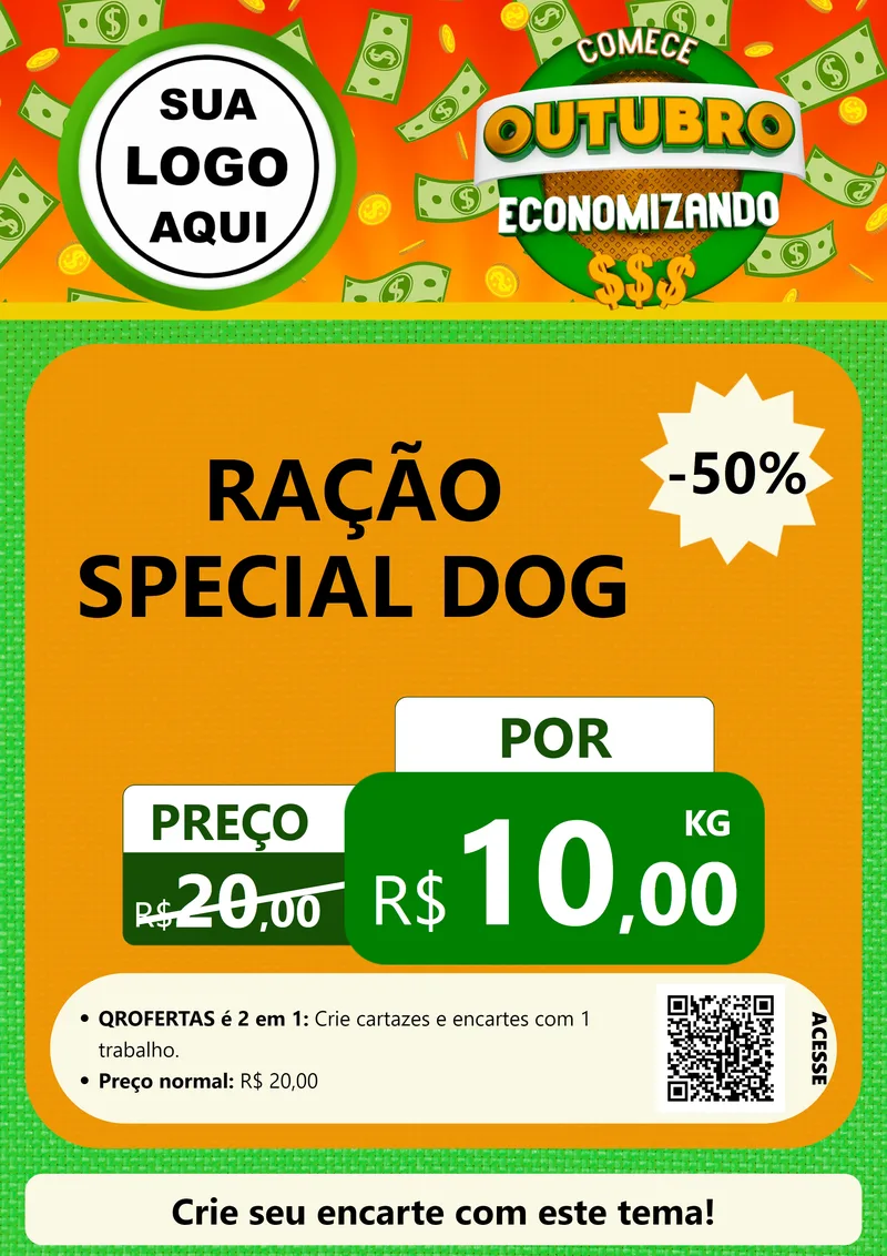 Modelo de Cartaz para Cartaz A4 Vertical com o tema Comece Outubro Economizando para Pet Shop