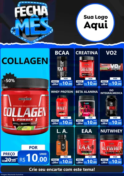Modelo de Encarte para Encarte A4 Vertical com o tema Fecha Mês para Suplementos alimentares