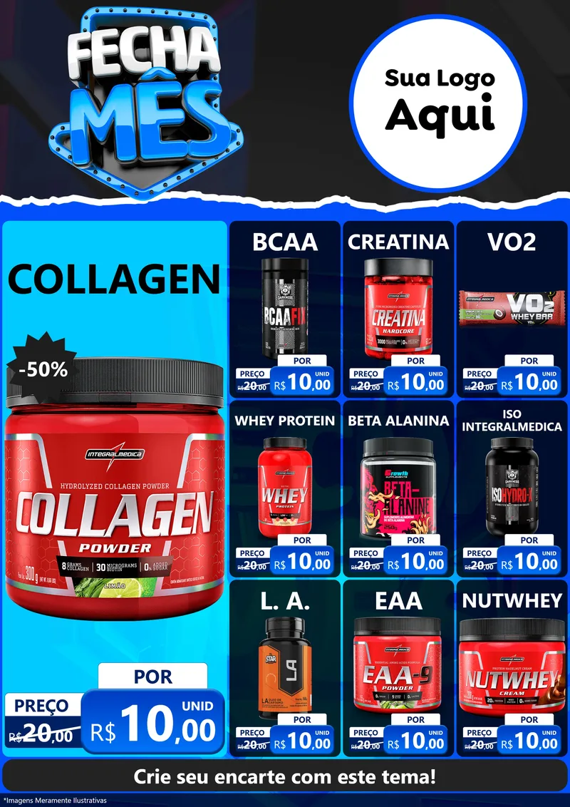 Modelo de Encarte para Encarte A4 Vertical com o tema Fecha Mês para Suplementos alimentares
