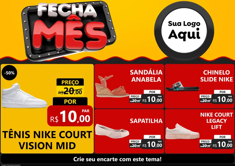 Modelo de Encarte para Encarte A4 Horizontal com o tema Fecha Mês para Calçados