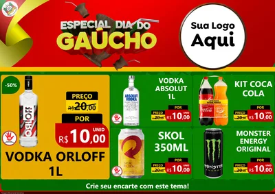 Modelo de Encarte para Encarte A4 Horizontal com o tema Especial Dia do Gaúcho para Distribuidora de bebidas