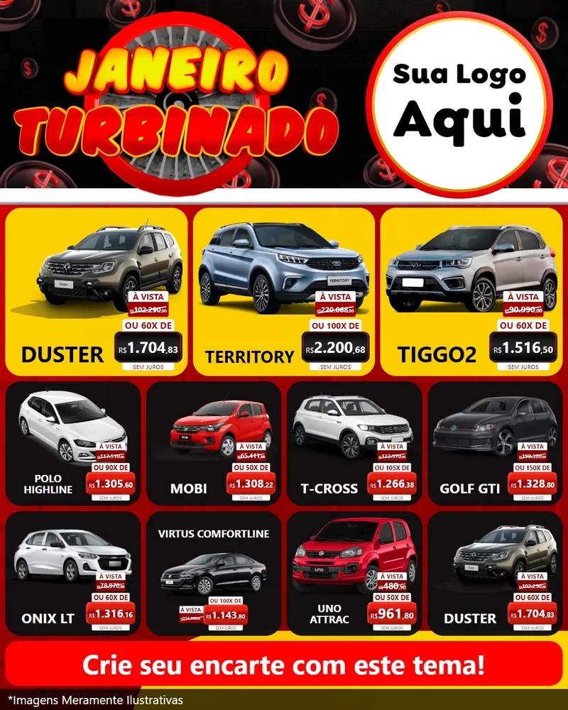 Modelo de Rede Social para Feed Instagram com o tema Janeiro Turbinado para Concessionaria de Carros