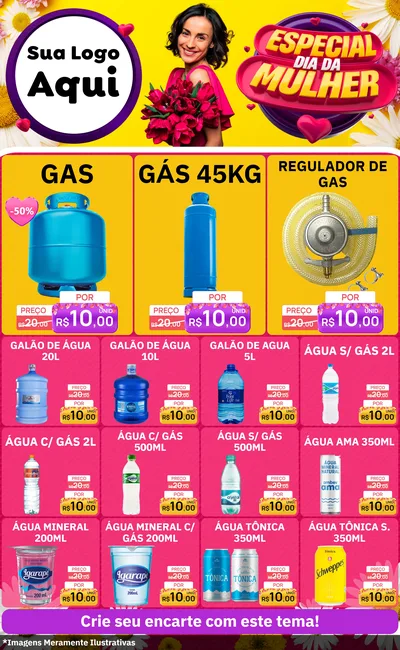 Modelo de Encarte para Encarte Grande com o tema Especial Dia da Mulher para Água e gás