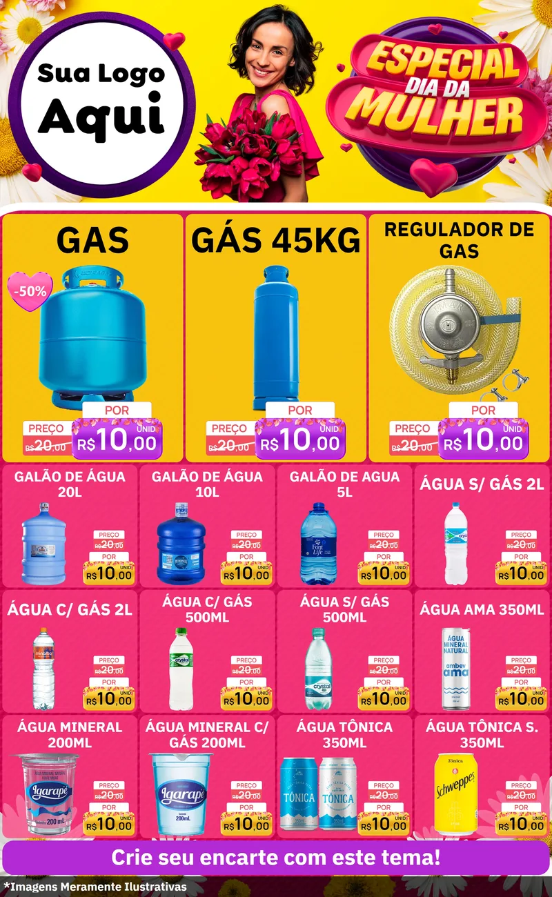 Modelo de Encarte para Encarte Grande com o tema Especial Dia da Mulher para Água e gás