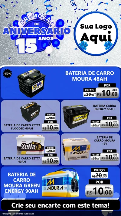 Modelo de TV para TV Vertical com o tema Promoção de Aniversário - 15 Anos para Baterias Elétricas