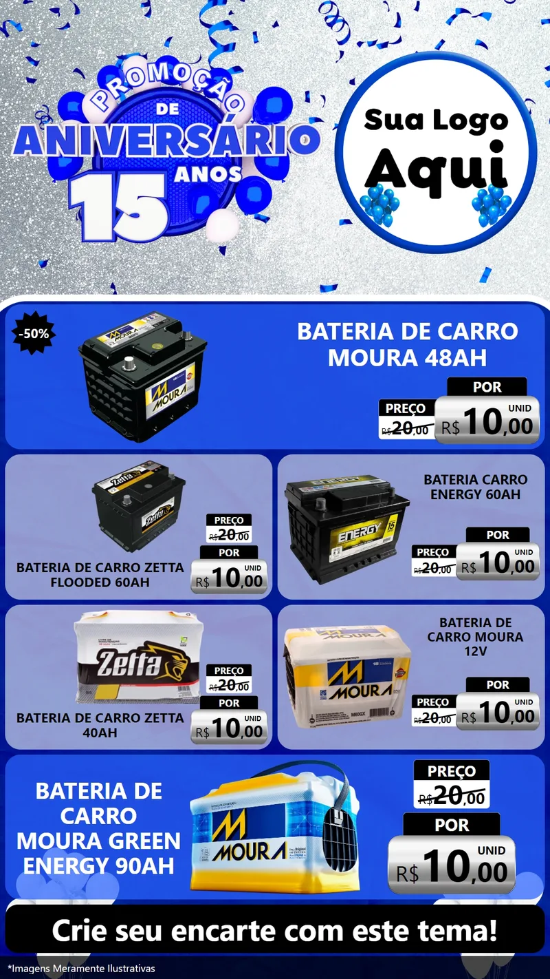 Modelo de TV para TV Vertical com o tema Promoção de Aniversário - 15 Anos para Baterias Elétricas