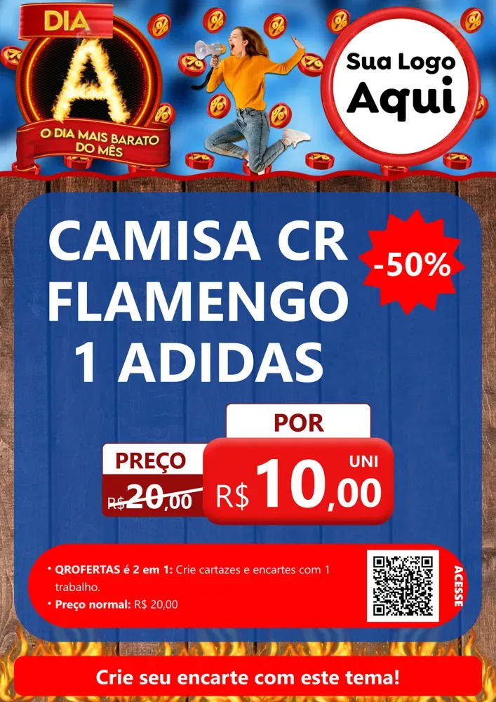Modelo de Cartaz para Cartaz A4 Vertical com o tema Dia A - O Dia Mais Barato Do Mês para Roupas e acessórios