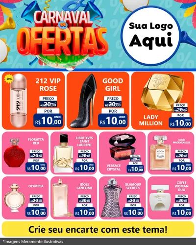 Modelo de Rede Social para Feed Instagram com o tema Carnaval de Ofertas para Perfumes