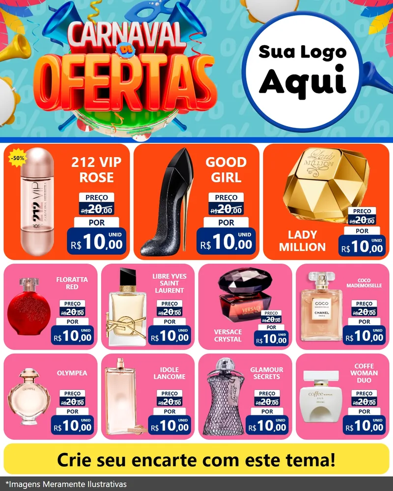 Modelo de Rede Social para Feed Instagram com o tema Carnaval de Ofertas para Perfumes