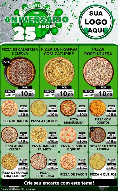 Modelo de Encarte para Encarte Grande com o tema Promoção de Aniversário - 25 Anos para Pizzaria
