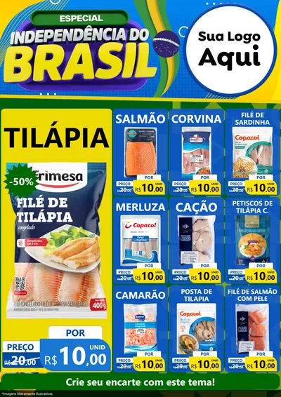 Modelo de Encarte para Encarte A4 Vertical com o tema Especial Independência do Brasil para Peixaria