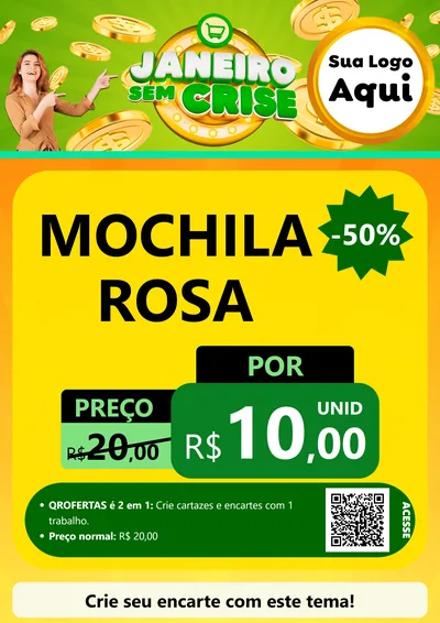 Modelo de Cartaz para Cartaz A4 Vertical com o tema Janeiro Sem Crise para Papelaria