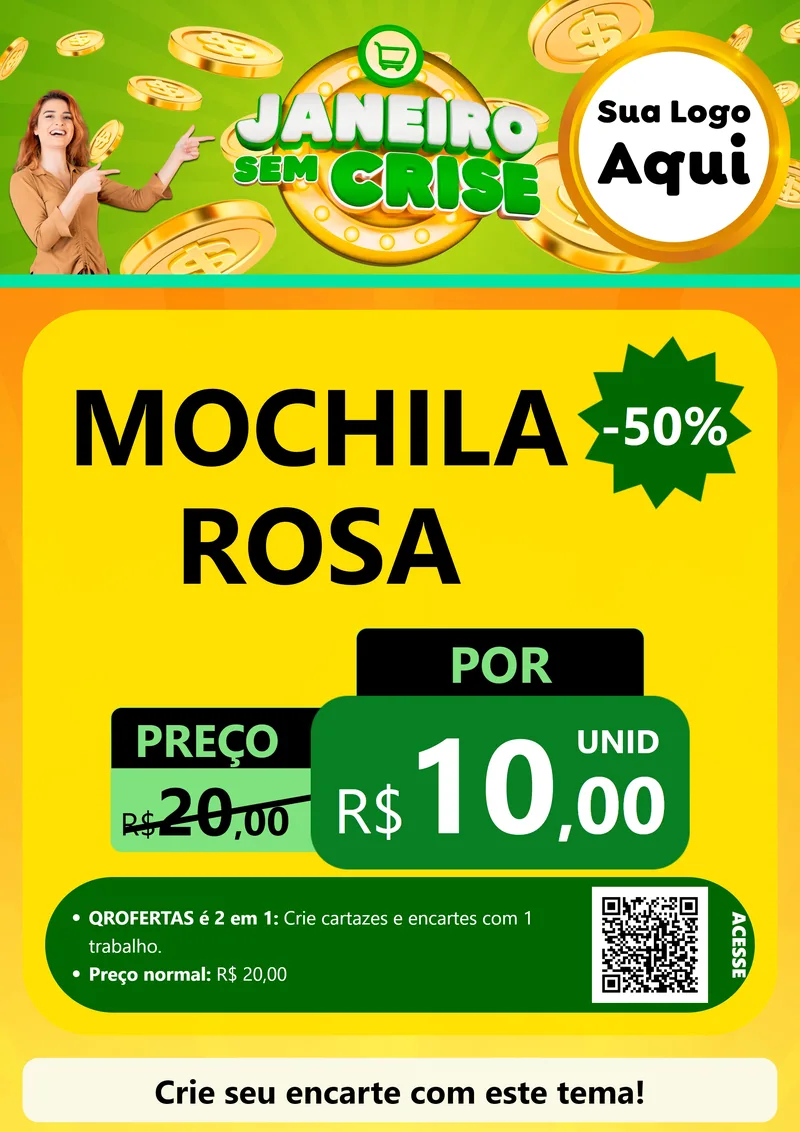 Modelo de Cartaz para Cartaz A4 Vertical com o tema Janeiro Sem Crise para Papelaria