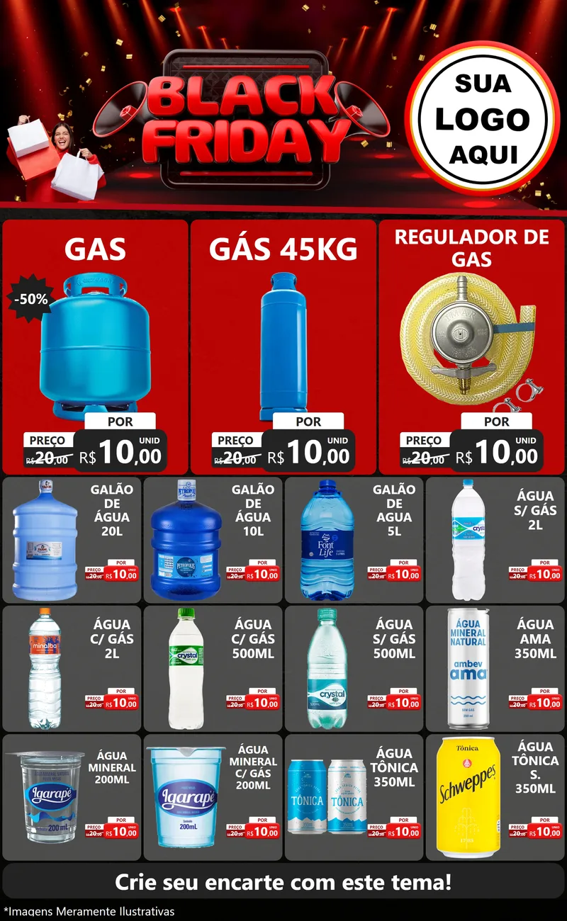Modelo de Encarte para Encarte Grande com o tema Black Friday para Água e gás