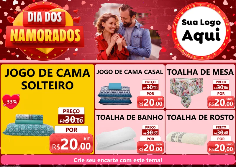 Modelo de Encarte para Encarte A4 Horizontal com o tema Dia Dos Namorados para Cama, Mesa e Banho