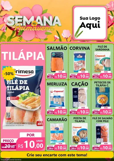 Modelo de Encarte para Encarte A4 Vertical com o tema Semana da Primavera para Peixaria