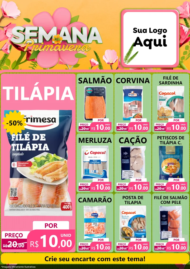 Modelo de Encarte para Encarte A4 Vertical com o tema Semana da Primavera para Peixaria