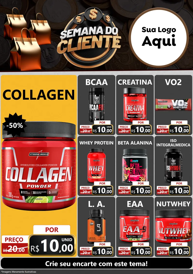Modelo de Encarte para Encarte A4 Vertical com o tema Semana do Cliente para Suplementos alimentares