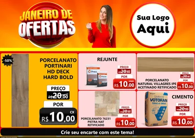 Modelo de Encarte para Encarte A4 Horizontal com o tema Janeiro de Ofertas para Pisos e revestimentos