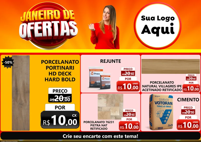 Modelo de Encarte para Encarte A4 Horizontal com o tema Janeiro de Ofertas para Pisos e revestimentos