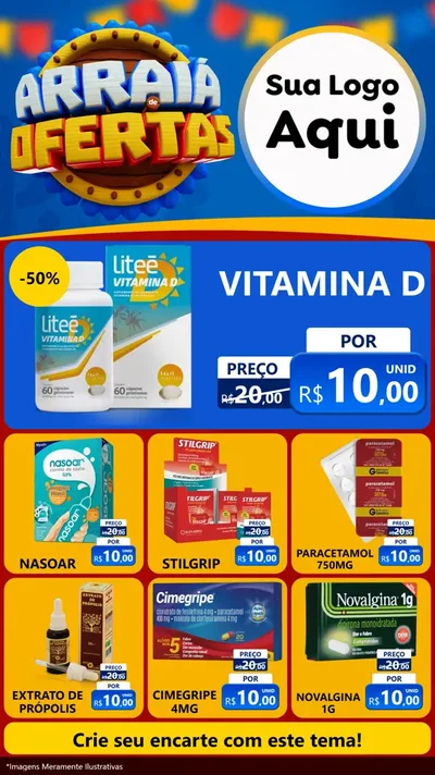 Modelo de Rede Social para Stories com o tema Arraiá de Ofertas - Junina para Farmácia