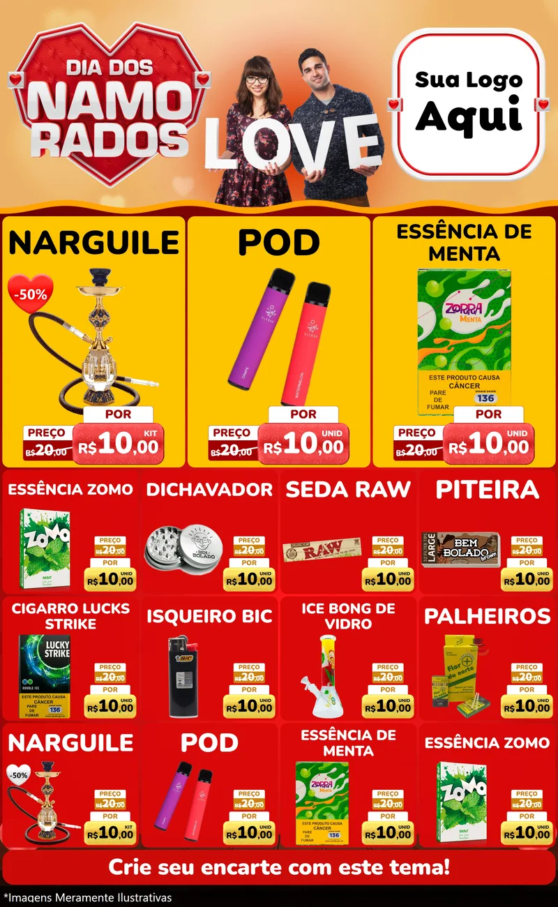 Modelo de Encarte para Encarte Grande com o tema Dia dos Namorados para Tabacaria