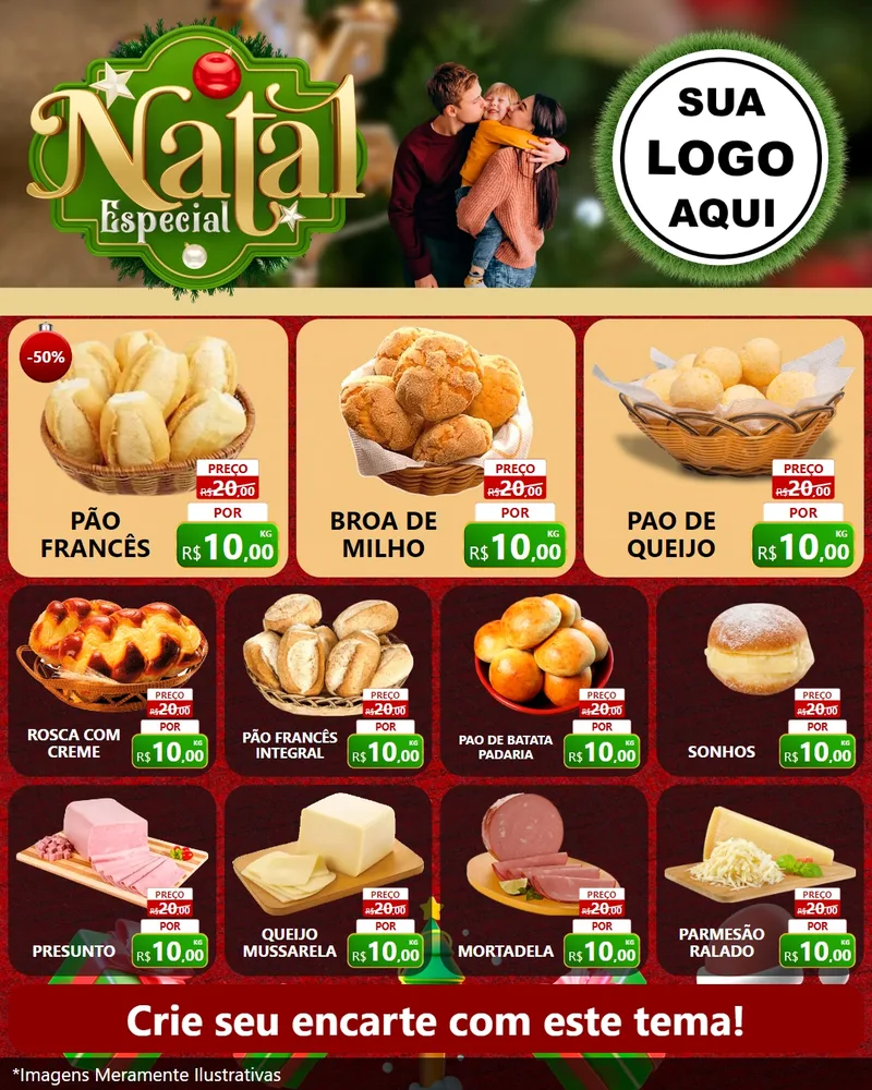 Modelo de Rede Social para Feed Instagram com o tema Natal Especial para Padaria