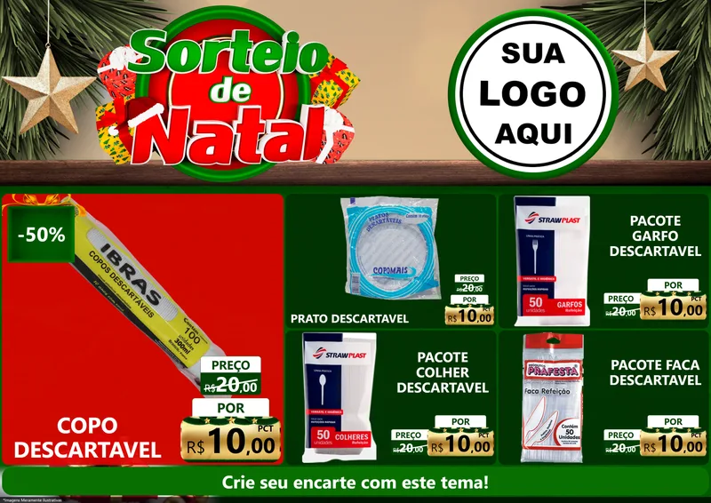 Modelo de Encarte para Encarte A4 Horizontal com o tema Sorteio de Natal para Embalagens