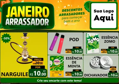 Modelo de Encarte para Encarte A4 Horizontal com o tema Janeiro Arrasador para Tabacaria