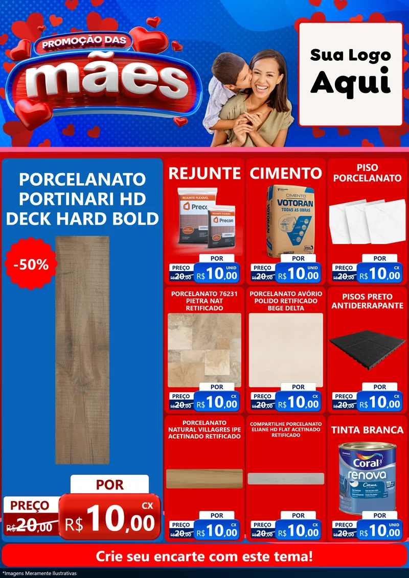 Modelo de Encarte para Encarte A4 Vertical com o tema Promoção das Mães para Pisos e revestimentos
