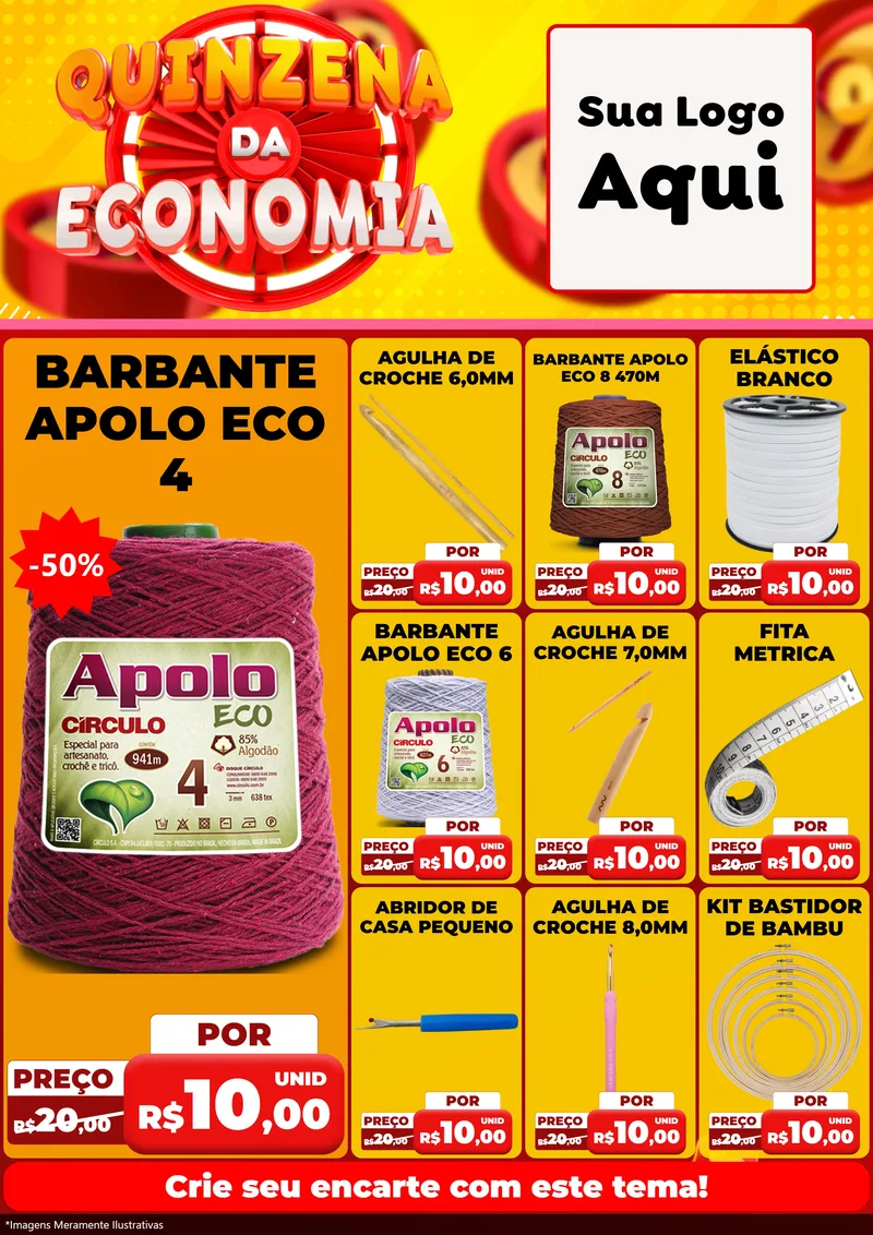 Modelo de Encarte para Encarte A4 Vertical com o tema Quinzena Da Economia para Armarinho e Aviamentos