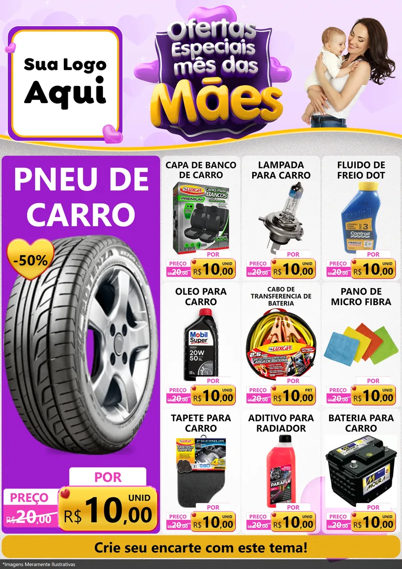 Modelo de Encarte para Encarte A4 Vertical com o tema Ofertas Especiais - Mês das Mães para Auto peças